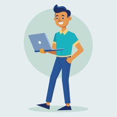 man standing with laptop vector