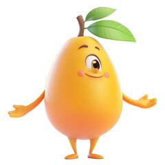 Cheerful animated mango character with a friendly expression and vibrant colors