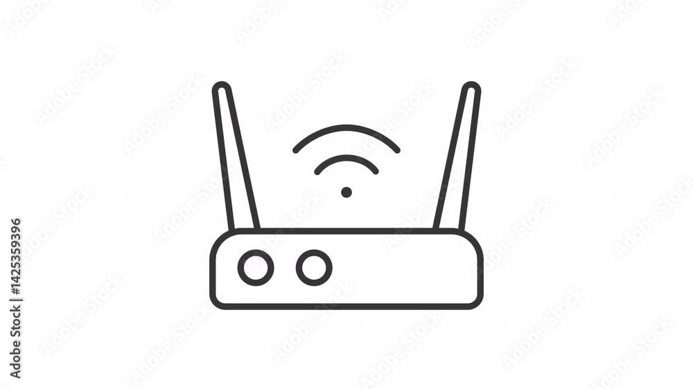 Poster internet line animation. network router animated icon. moving antennas. blinking signal wave. modern