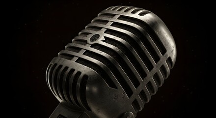 Vintage Microphone Closeup on Dark Background