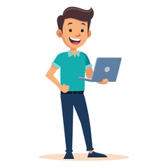 man standing with laptop vector