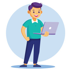 man standing with laptop vector