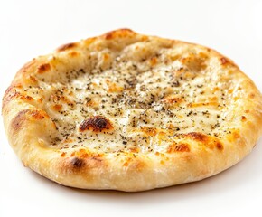 Round, cheesy flatbread with a crispy crust