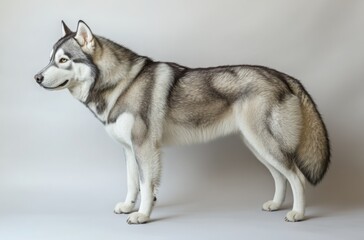 Obraz premium Sharp-focus studio portrait of a Siberian Husky with a shining coat