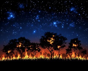 Nighttime Forest Fire Landscape