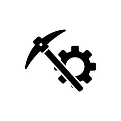 Mining Pickaxe with Gear Representing Tools for Cryptocurrency Mining