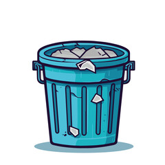 vector illustration of blue trashcan isolated on white background.