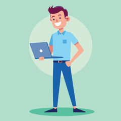 man standing with laptop vector