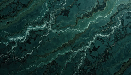 Fototapeta premium Abstract green marble texture with white veining patterns.