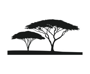 African Landscape Acacia Tree Silhouette Collection Vector Template
