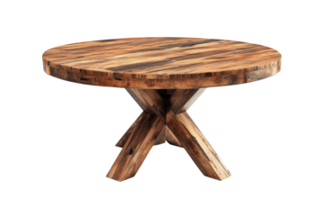 Rustic reclaimed wood coffee table showcasing rich dark tones and a unique X base design against a black background Perfect for on transparent background