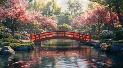 Serene Garden Pond with Bridge