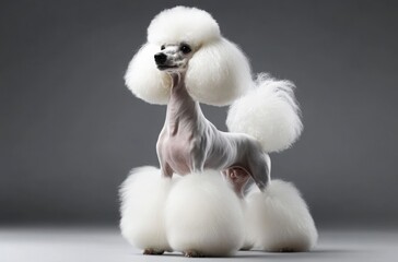 Obraz premium Studio portrait of a stately Poodle with lush, shiny fur, defined muscular shape