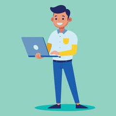 man standing with laptop vector
