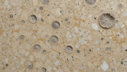 Fossilized patterns embedded in a stone surface.