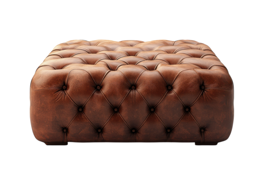 Luxurious brown leather tufted ottoman a stylish addition to any home decor perfect for adding a touch of vintage elegance with a rich on transparent background