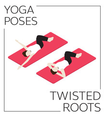 Yoga Twisted Roots Pose Isometric Vector Set