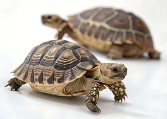 Naklejka premium turtle on a rock. African spurred tortoise,. turtle on white background. turtle from the island of Cyprus. Turtle marine animal icon. Two turtles on tree branch. 