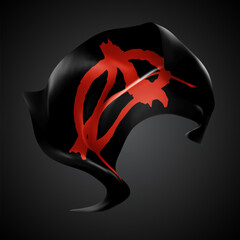 Anarchy, vector 3d flag with waves on a black background