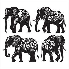 create elephant Silhouette Vector with white background 