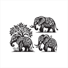 create elephant Silhouette Vector with white background 