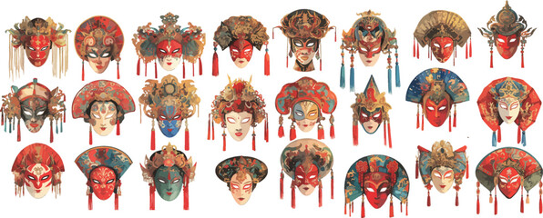 chinese opera mask watercolor clipart