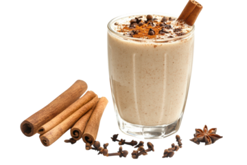 Creamy Cinnamon Spice Smoothie Delightful autumn beverage recipe perfect for chilly days featuring warm spices cinnamon sticks and star on transparent background