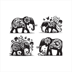 create elephant Silhouette Vector with white background 