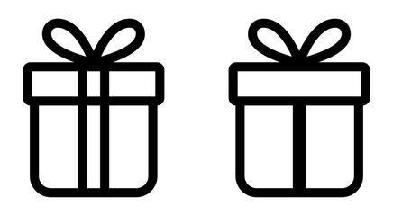 Set of black gift box icons with ribbon bows in outline. Perfect for holiday, birthday, celebration, and festive design projects. Gift, gift box, icons, vector.