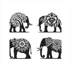 create elephant Silhouette Vector with white background 