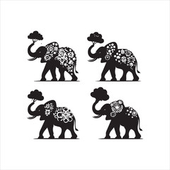 create elephant Silhouette Vector with white background 