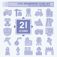 Icon Set Civil Engineering. related to Education symbol. two tone style. editable