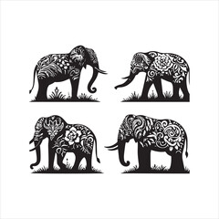 create elephant Silhouette Vector with white background 