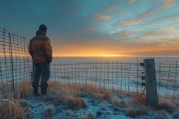 Inmate by a GULAG fence, staring at the bleak horizon