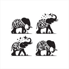create elephant Silhouette Vector with white background 