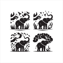 create elephant Silhouette Vector with white background 