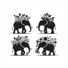 create elephant Silhouette Vector with white background 