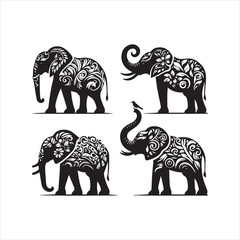 create elephant Silhouette Vector with white background 