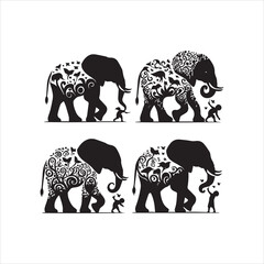 create elephant Silhouette Vector with white background 