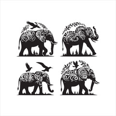 create elephant Silhouette Vector with white background 