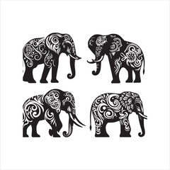 create elephant Silhouette Vector with white background 