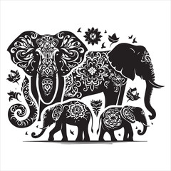 create elephant Silhouette Vector with white background 