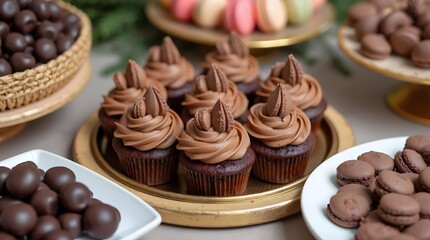 The best-selling and delicious dessert sweets on the table, set in an unusual background