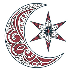 Ornamental Crescent Moon and Star Vector – Islamic Decorative Symbol Illustration

