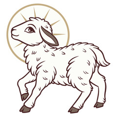 Cute Cartoon Lamb with Halo and Sun – Eid al-Adha Sacrificial Animal Illustration