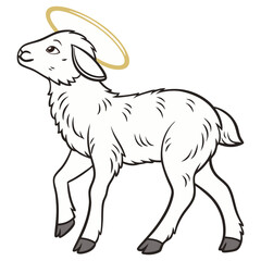 Cute Cartoon Lamb with Halo and Sun – Eid al-Adha Sacrificial Animal Illustration