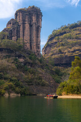 Wuyishan Yufu Peak, Fujian, China. Vertical image with copy space for text
