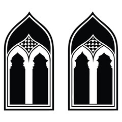 Islamic ornamental windows Arabic window arch traditional oriental religious vector Design