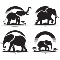 create elephant Silhouette Vector with white background 