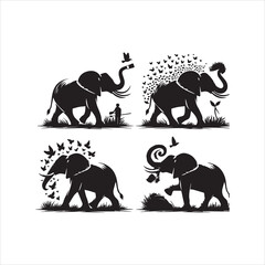 create elephant Silhouette Vector with white background 